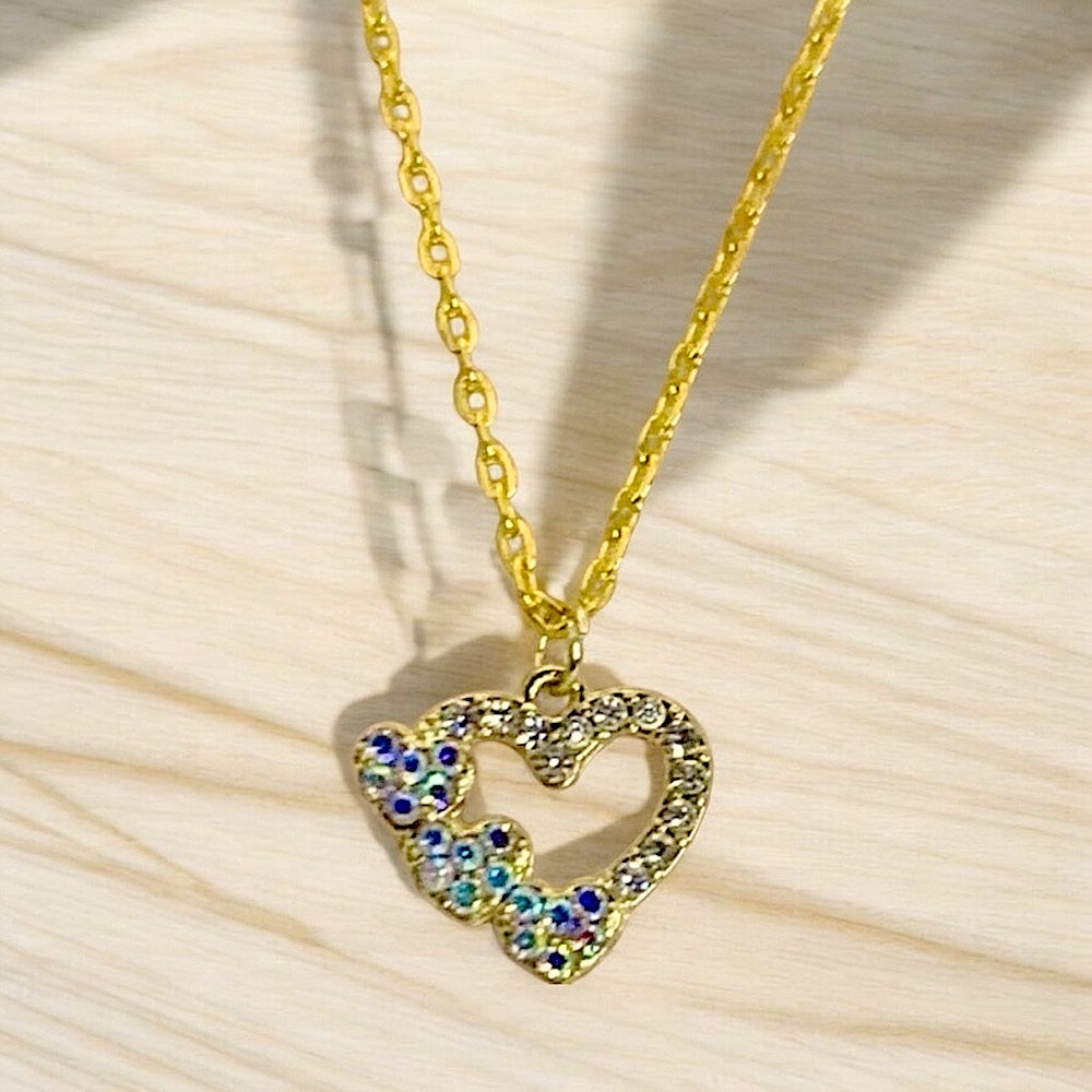 Heart Clear Iridescent Crystal Gold Plated Necklace Hearts, Love, & Valentine
